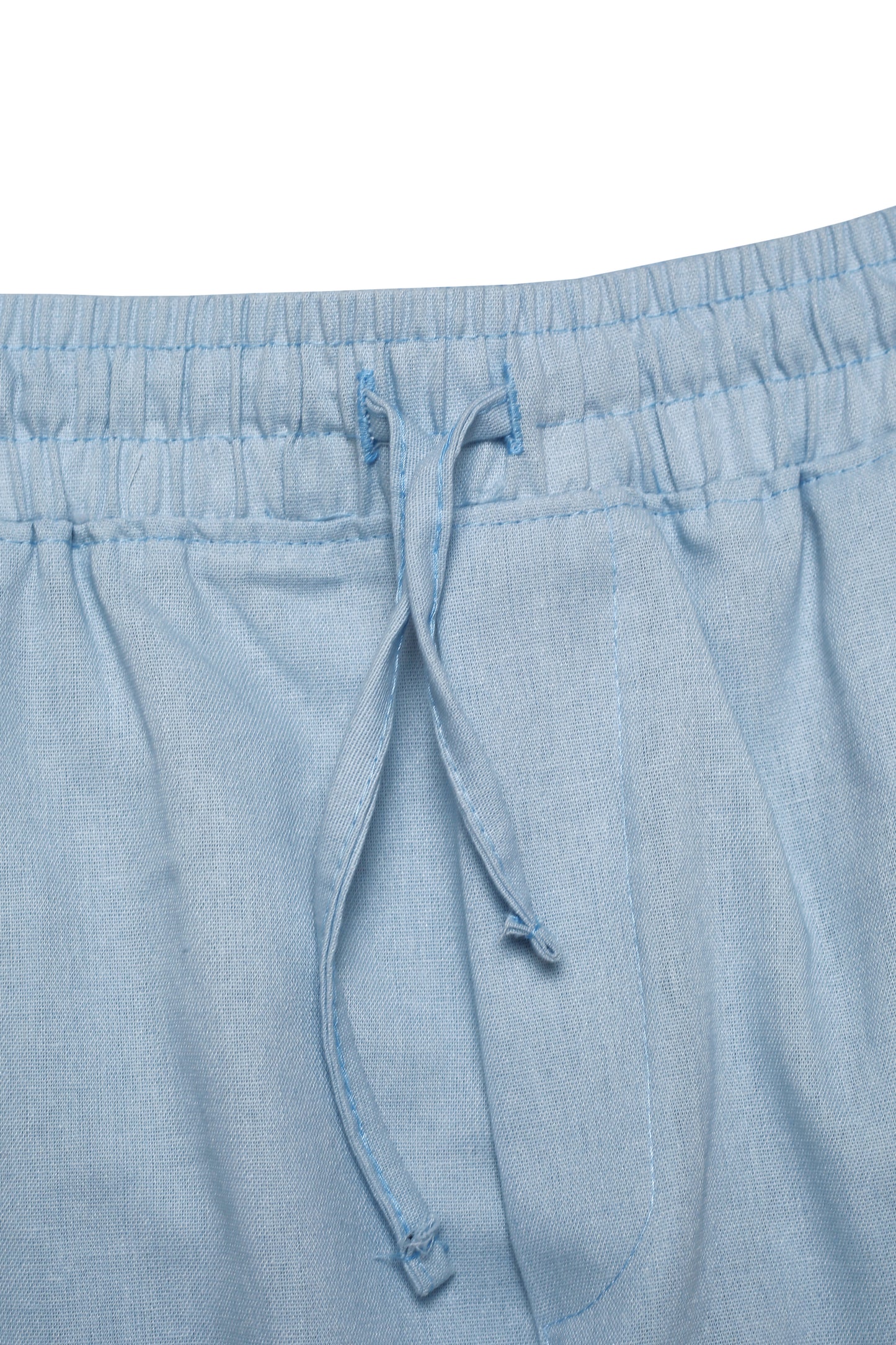 Ensemble col mao & short – Bleu ciel, élégance estivale décontractée