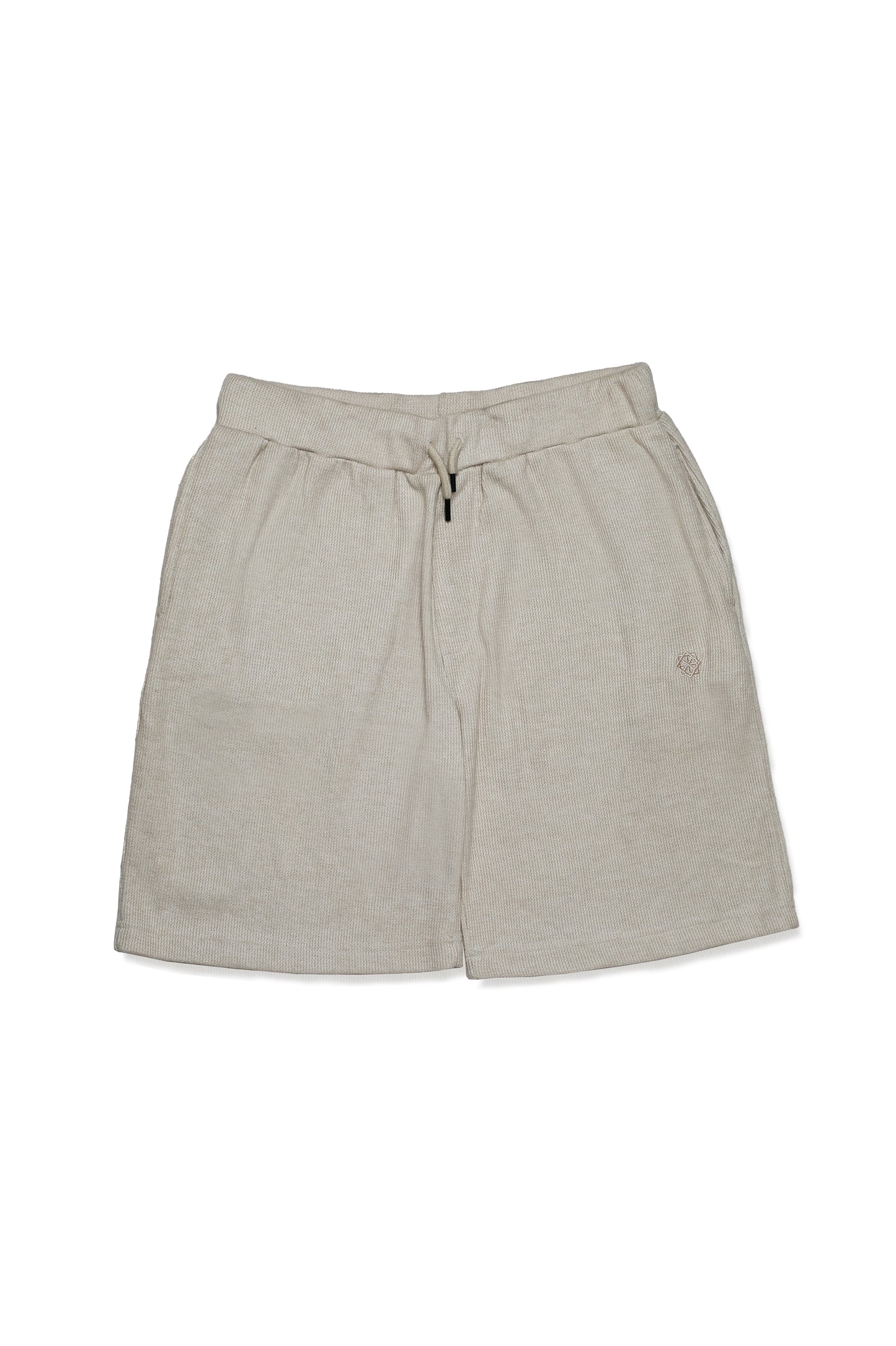 Ensemble Homme en Maille Texturée Sable – T-shirt Col Rond & Short à Cordon