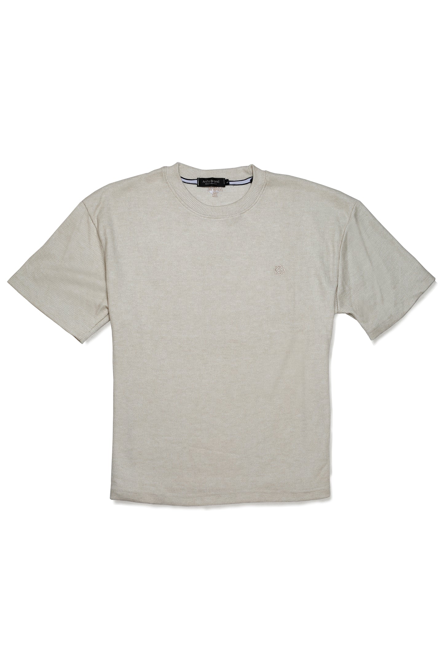 Ensemble Homme en Maille Texturée Sable – T-shirt Col Rond & Short à Cordon