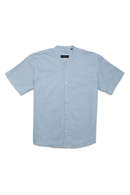 Ensemble col mao & short – Bleu ciel, élégance estivale décontractée
