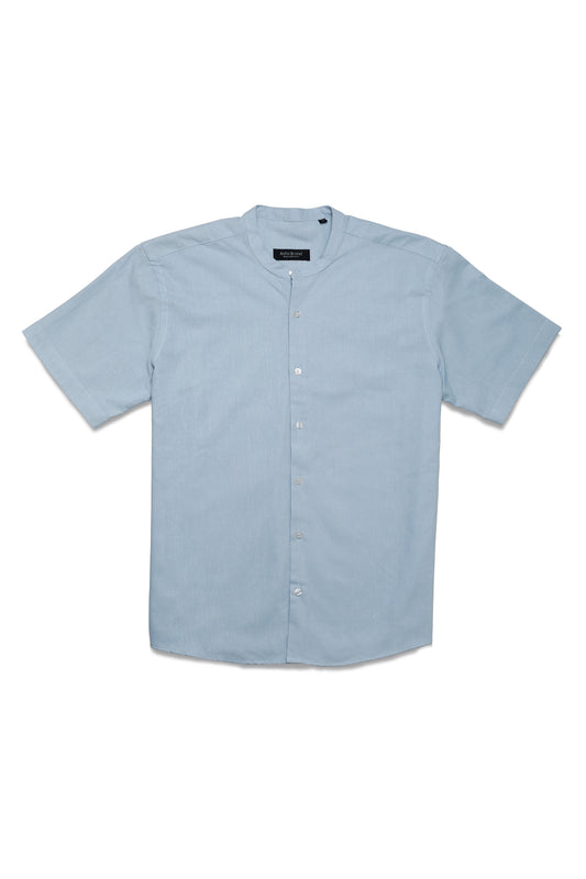 Ensemble col mao & short – Bleu ciel, élégance estivale décontractée