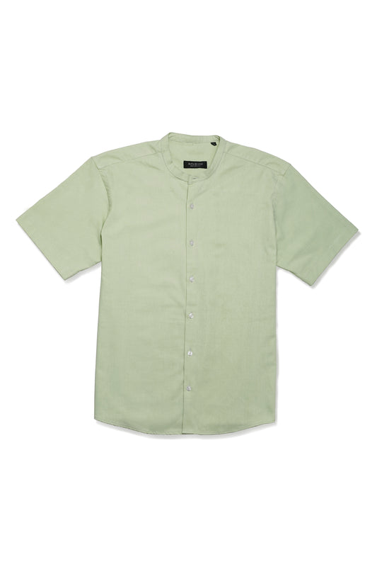 Ensemble en lin col mao & short – Vert sauge, fraîcheur estivale