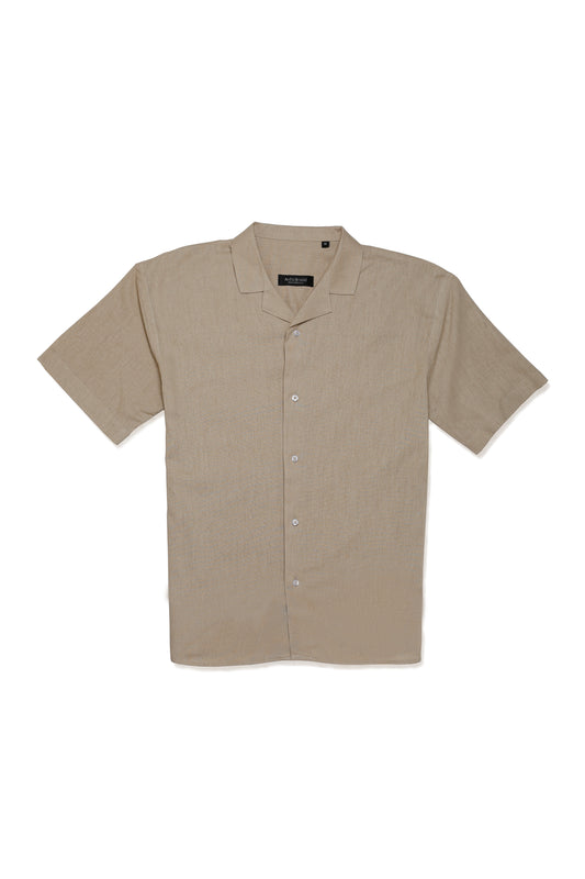 Ensemble Homme en Lin Sable – Chemise Col Cubain & Pantalon à Cordon