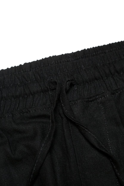 Ensemble Homme en Lin Noir – Chemise Col Cubain & Pantalon à Cordon