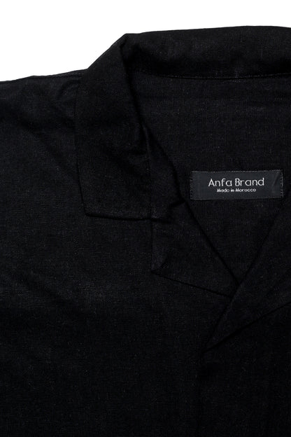 Ensemble Homme en Lin Noir – Chemise Col Cubain & Pantalon à Cordon