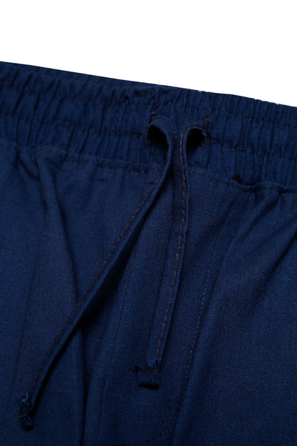 Ensemble Homme en Lin Bleu Majorelle – Chemise Col Cubain & Pantalon à Cordon
