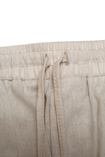 Ensemble Homme en Lin Écru – Chemise Col Cubain & Pantalon à Cordon
