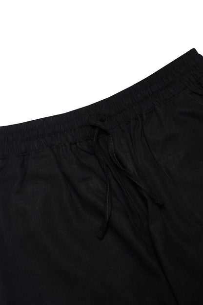 Ensemble chemise col mao & short en lin – Noir intemporel