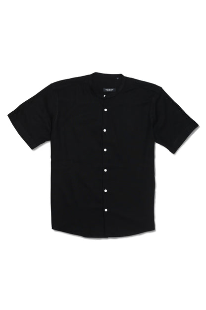 Ensemble chemise col mao & short en lin – Noir intemporel
