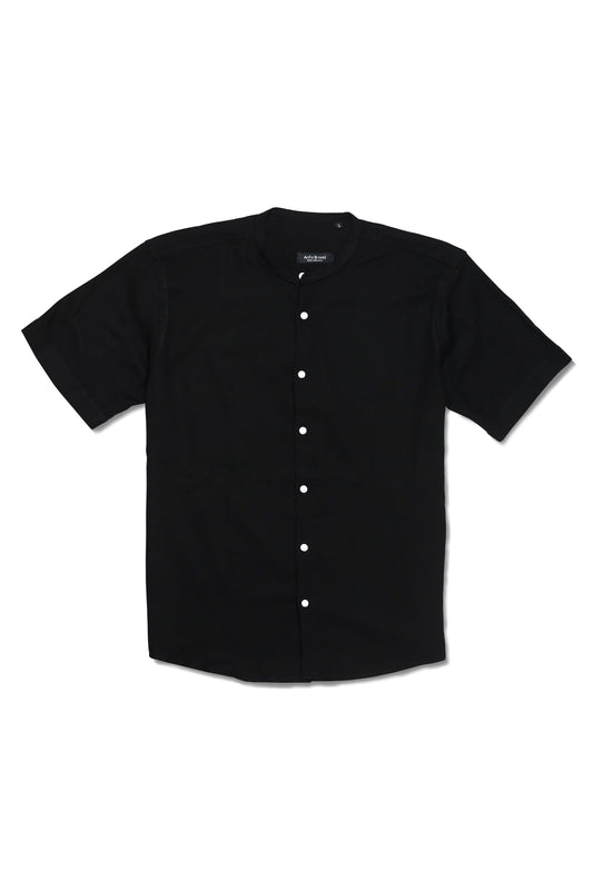 Ensemble chemise col mao & short en lin – Noir intemporel
