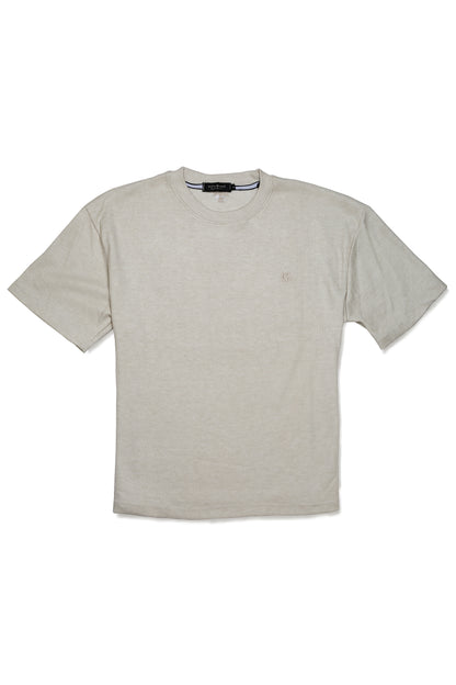 Ensemble Homme en Maille Texturée Sable – T-shirt Col Rond & Short à Cordon