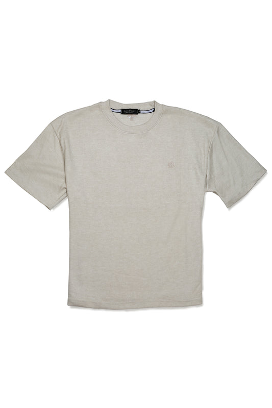 Ensemble Homme en Maille Texturée Sable – T-shirt Col Rond & Short à Cordon