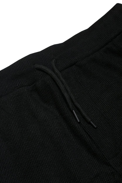 Ensemble Homme en Maille Texturée Noir – T-shirt Col Rond & Short à Cordon