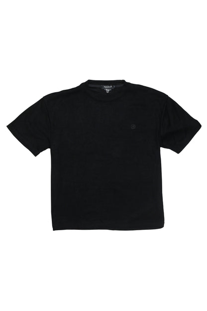 Ensemble Homme en Maille Texturée Noir – T-shirt Col Rond & Short à Cordon