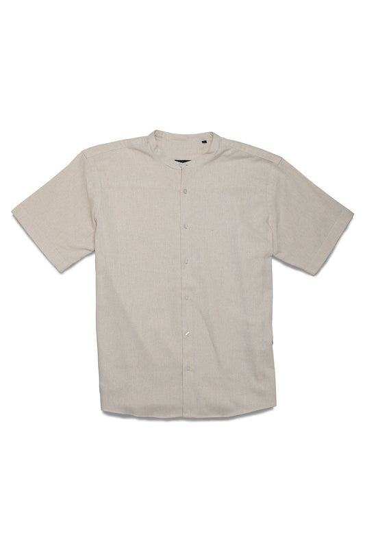 Ensemble col mao & short – Beige sable, élégance naturelle