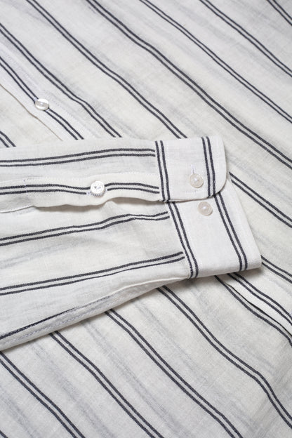Chemise Homme en Lin à Rayures – Col Mao Chic & Léger