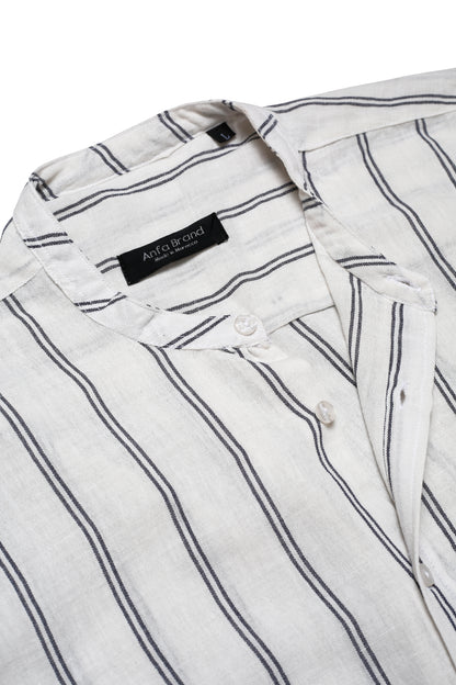 Chemise Homme en Lin à Rayures – Col Mao Chic & Léger