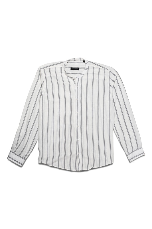 Chemise Homme en Lin à Rayures – Col Mao Chic & Léger