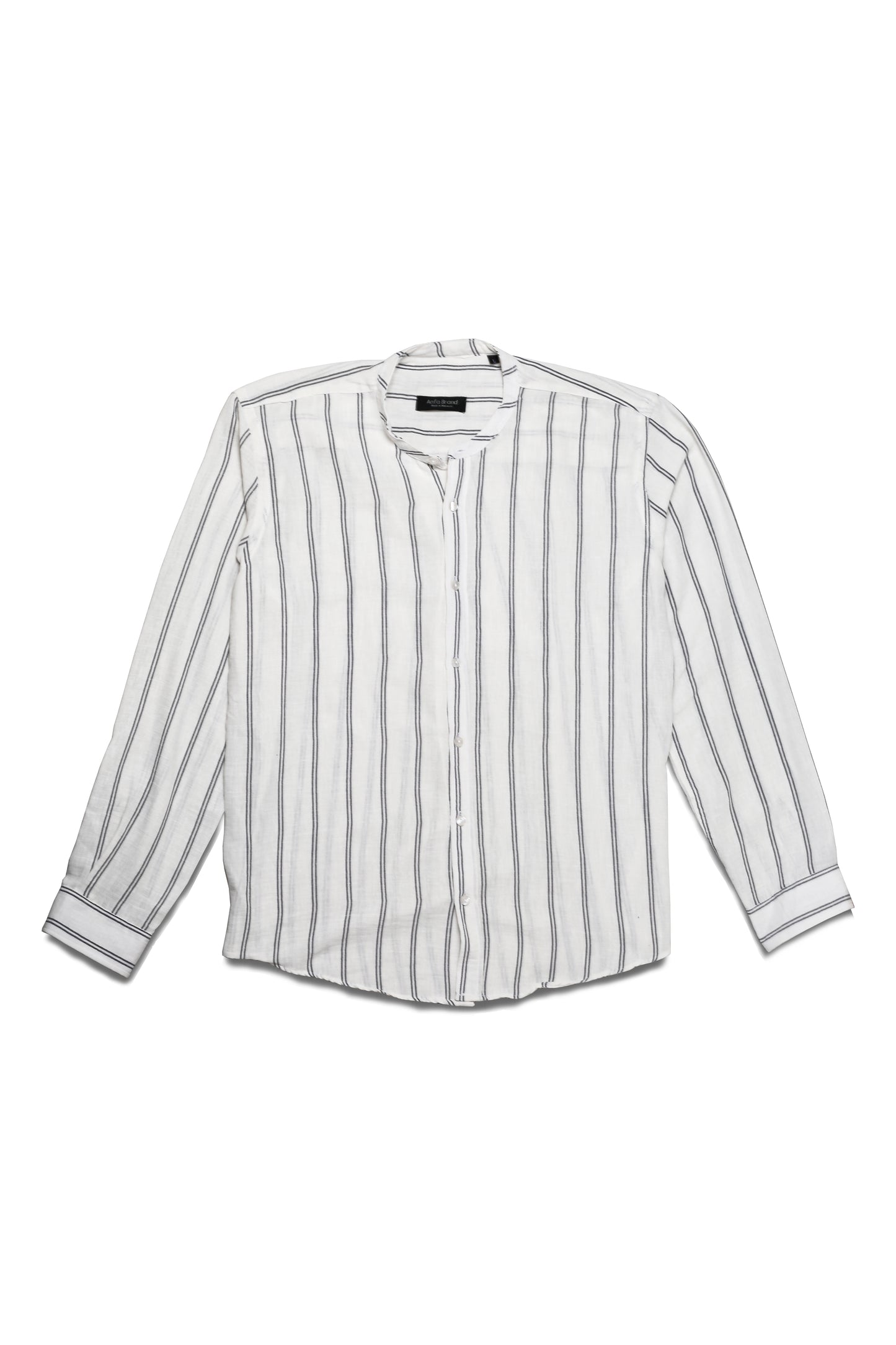 Chemise Homme en Lin à Rayures Vertes – Col Mao Élégant & Naturel