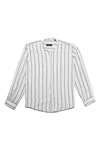 Chemise Homme en Lin à Rayures Vertes – Col Mao Élégant & Naturel