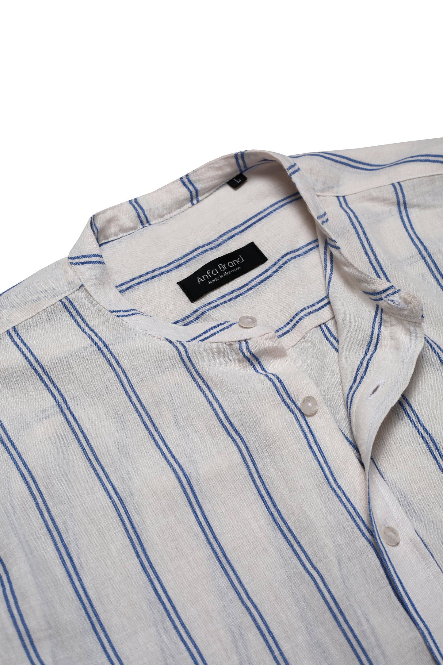Chemise Homme en Lin à Rayures Bleues – Col Mao Élégant & Léger