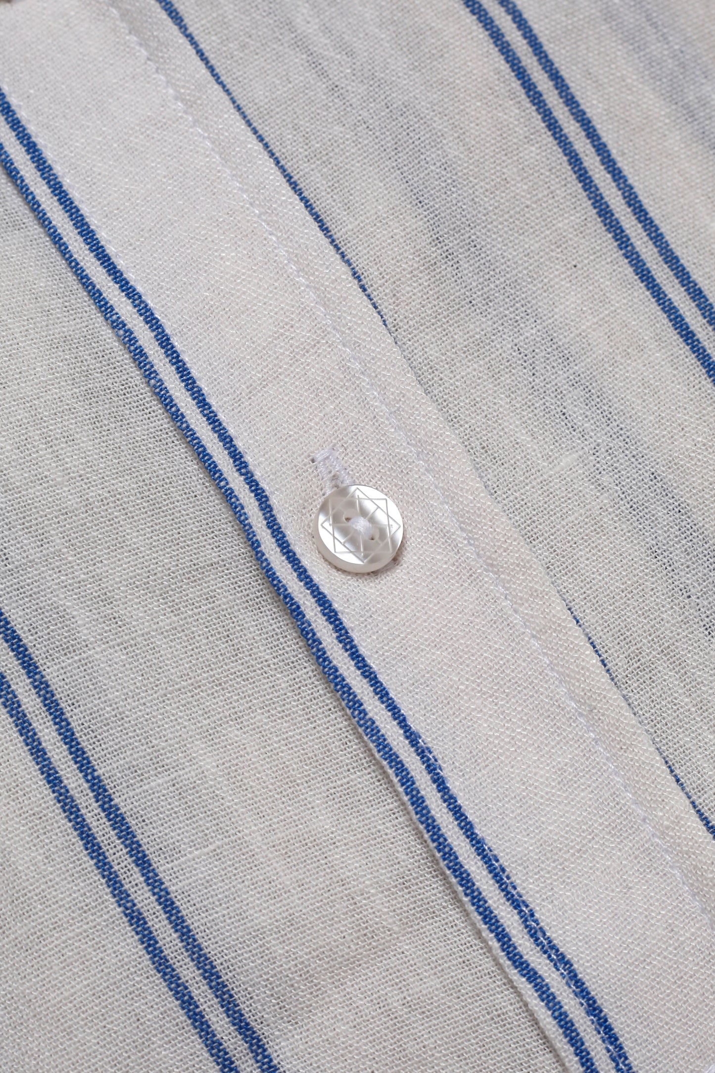 Chemise Homme en Lin à Rayures Bleues – Col Mao Élégant & Léger