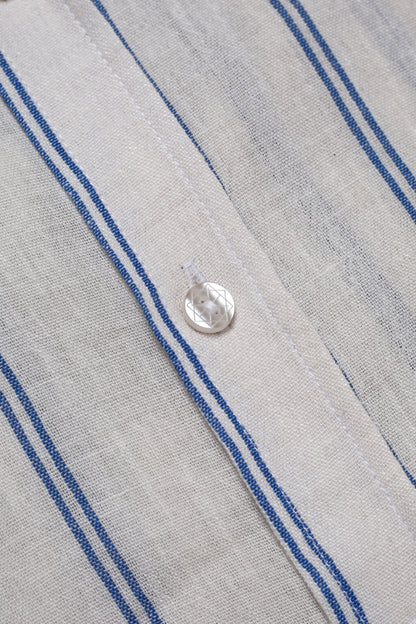 Chemise Homme en Lin à Rayures Bleues – Col Mao Élégant & Léger