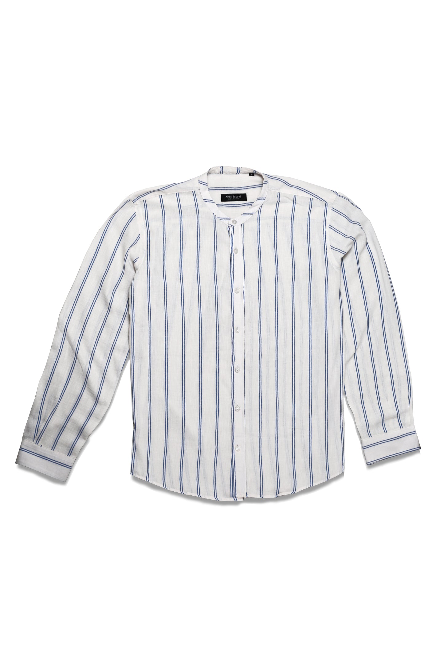 Chemise Homme en Lin à Rayures Bleues – Col Mao Élégant & Léger