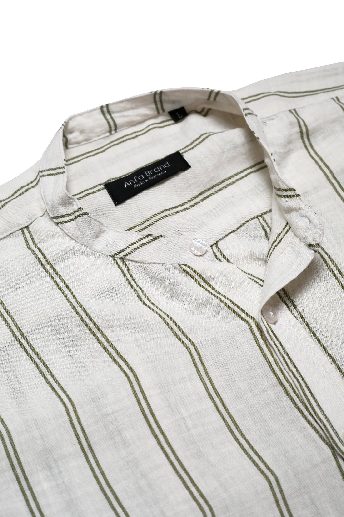 Chemise Homme en Lin à Rayures Vertes – Col Mao Élégant & Naturel