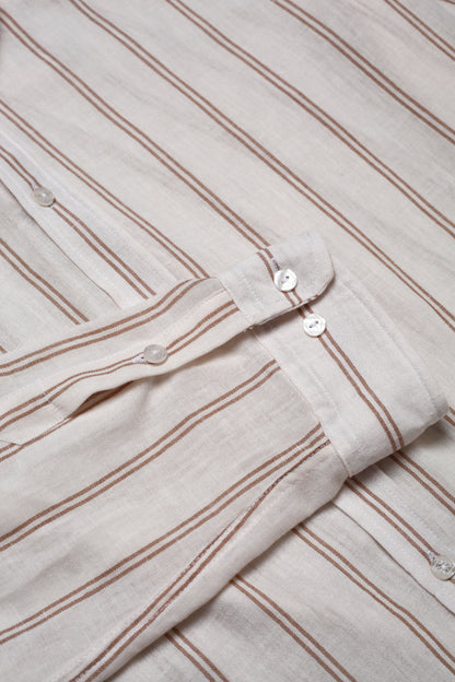 Chemise Homme en Lin à Rayures – Col Mao Chic & Léger