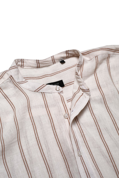 Chemise Homme en Lin à Rayures – Col Mao Chic & Léger